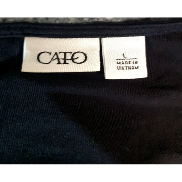 Cato Womens Draped Blouse L Black High Low Oversized Brooch Goth Chic Work Luxe - Picture 6 of 7